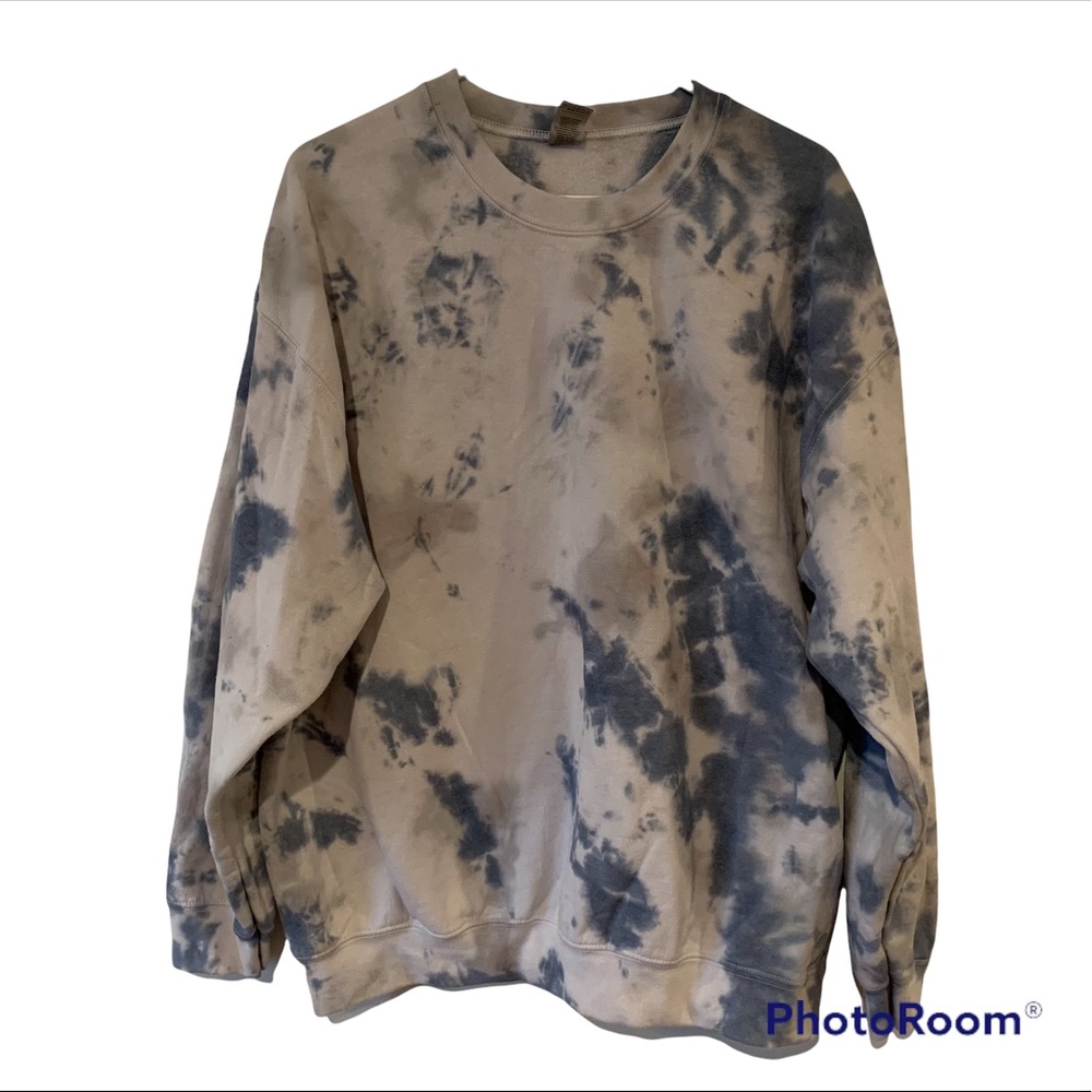 Bleach Tie Dye Adult XL X Large Sweatshirt Blue Grey boho bohemian retro